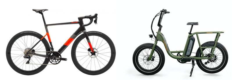 Cannondale ebike on left and RadPower ebike on right